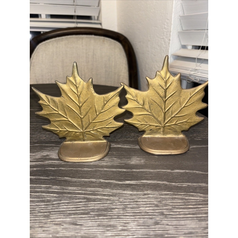 Vintage Brass Maple Leaf Bookends Taiwan ROC